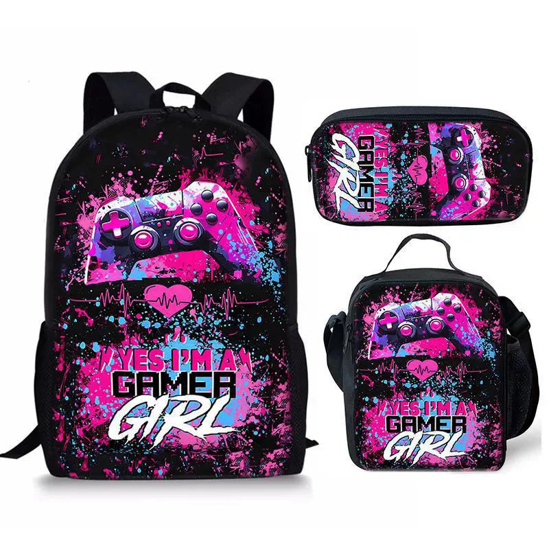 New Hot Selling Fashion Shanhaijing Children's Polyester Backpack Set Primary School Students Three-Piece Cute Lightweight