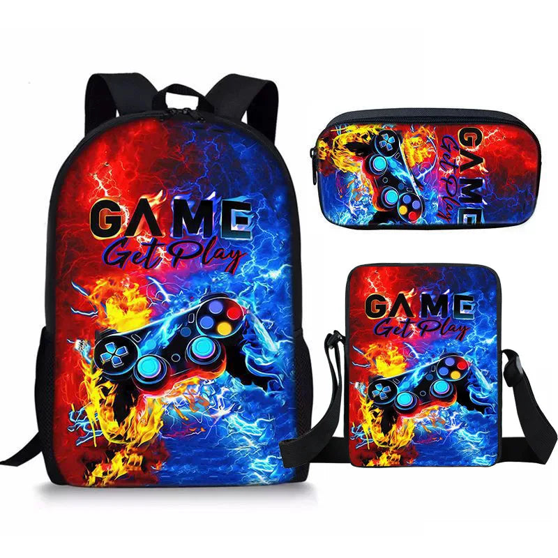 New Hot Selling Fashion Shanhaijing Children's Polyester Backpack Set Primary School Students Three-Piece Cute Lightweight