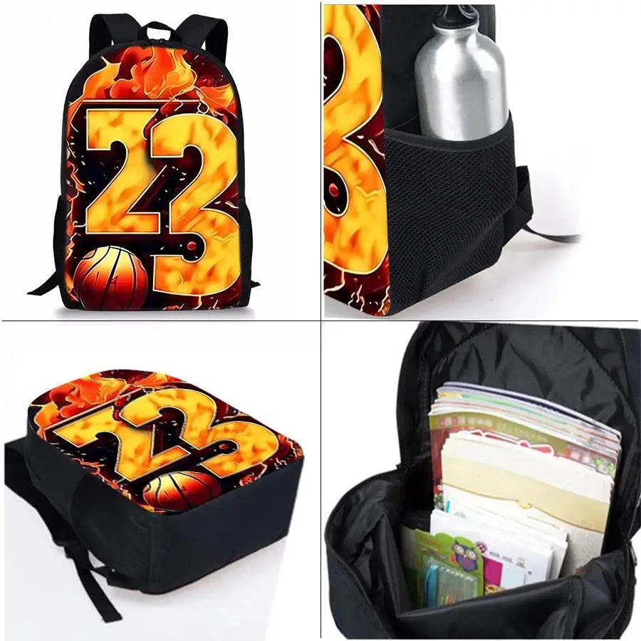Basketball Number English Three Piece Set Backpacks for Boy and Girls Best Gifts 3D Cartoon School Backpack for Children