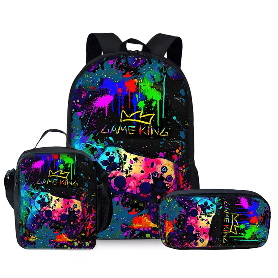 Best Gifts for Boys Girls Fashionable Three-Piece Set 3D Cartoon Waterproof School Backpack with Zipper Closure for Children