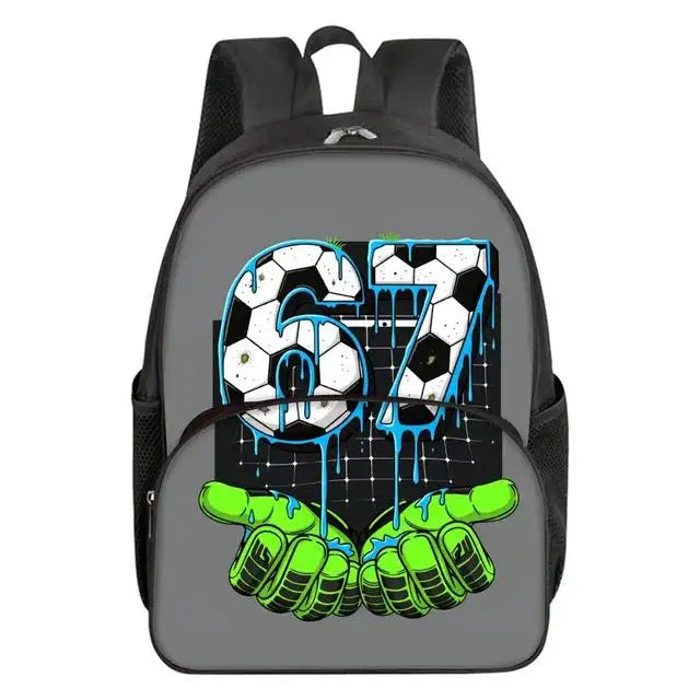 Colorful Number 67 Print Waterproof Polyester 3D Cartoon School Backpack with Front Pocket for Unisex Children