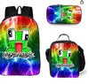 Frog-Headed Nylon School Backpack Large Capacity Breathable Ultra-Lightweight Three-Piece Set for Primary Middle School Students
