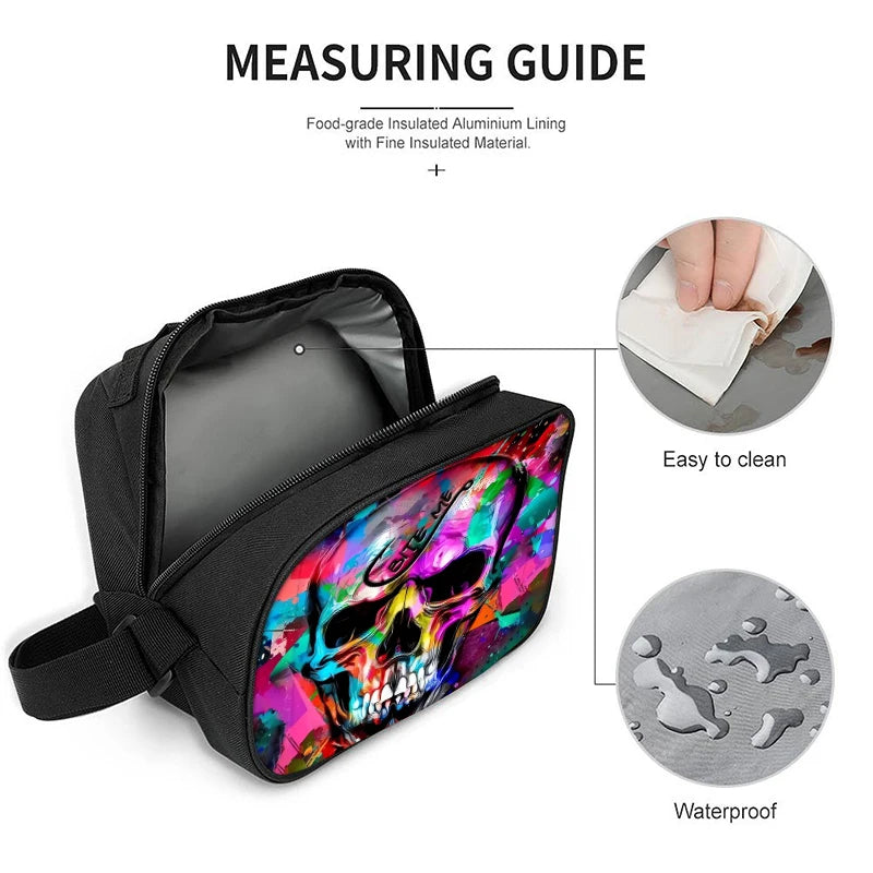 Set Three Unisex Cool Skull Printed Student Backpacks Fashionable Waterproof Polyester Lining Zipper Closure Colorful Stylish