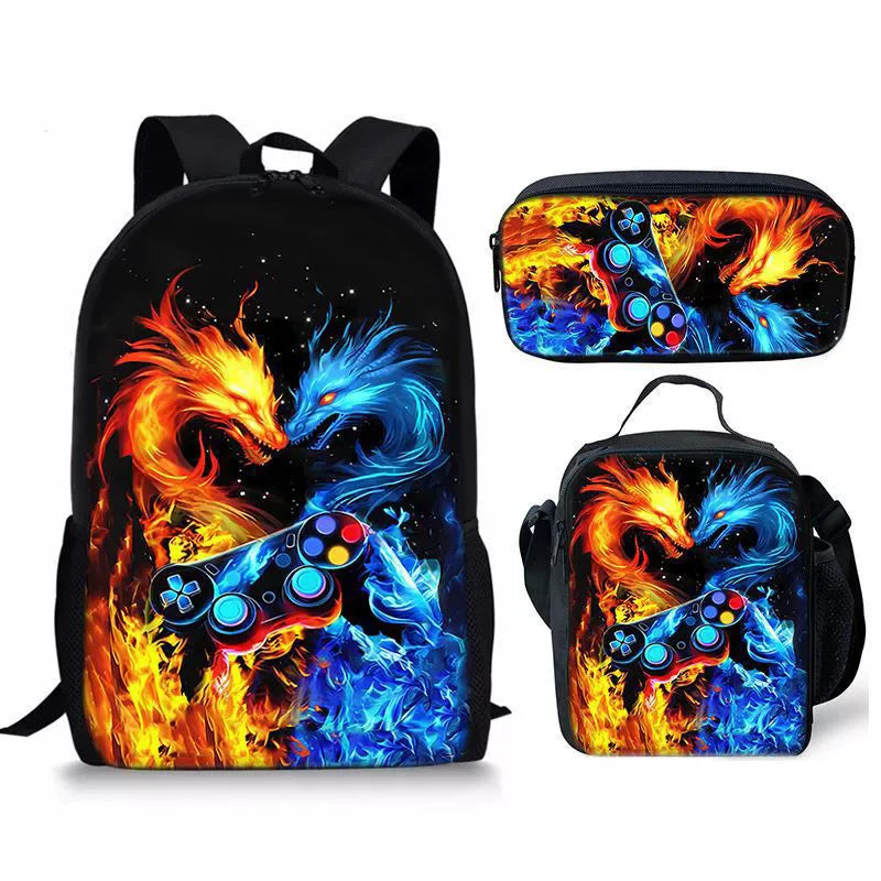New Hot Selling Fashion Shanhaijing Children's Polyester Backpack Set Primary School Students Three-Piece Cute Lightweight