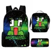 Frog-Headed Nylon School Backpack Large Capacity Breathable Ultra-Lightweight Three-Piece Set for Primary Middle School Students