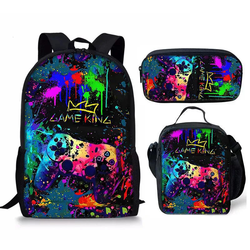 New Hot Selling Fashion Shanhaijing Children's Polyester Backpack Set Primary School Students Three-Piece Cute Lightweight
