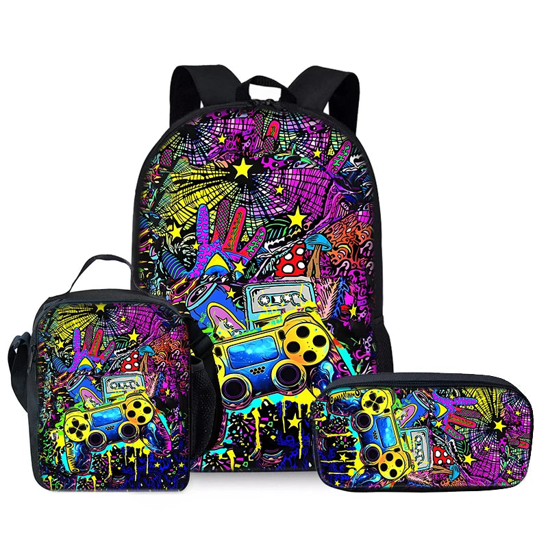 Best Gifts for Boys Girls Fashionable Three-Piece Set 3D Cartoon Waterproof School Backpack with Zipper Closure for Children
