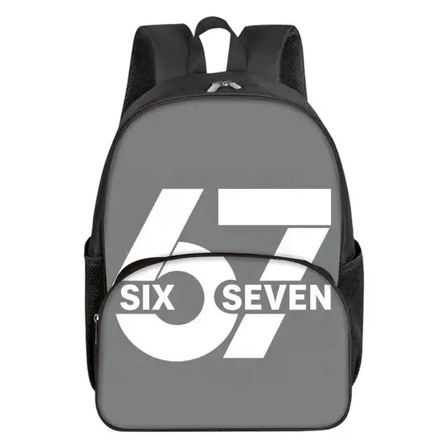 Colorful Number 67 Print Waterproof Polyester 3D Cartoon School Backpack with Front Pocket for Unisex Children