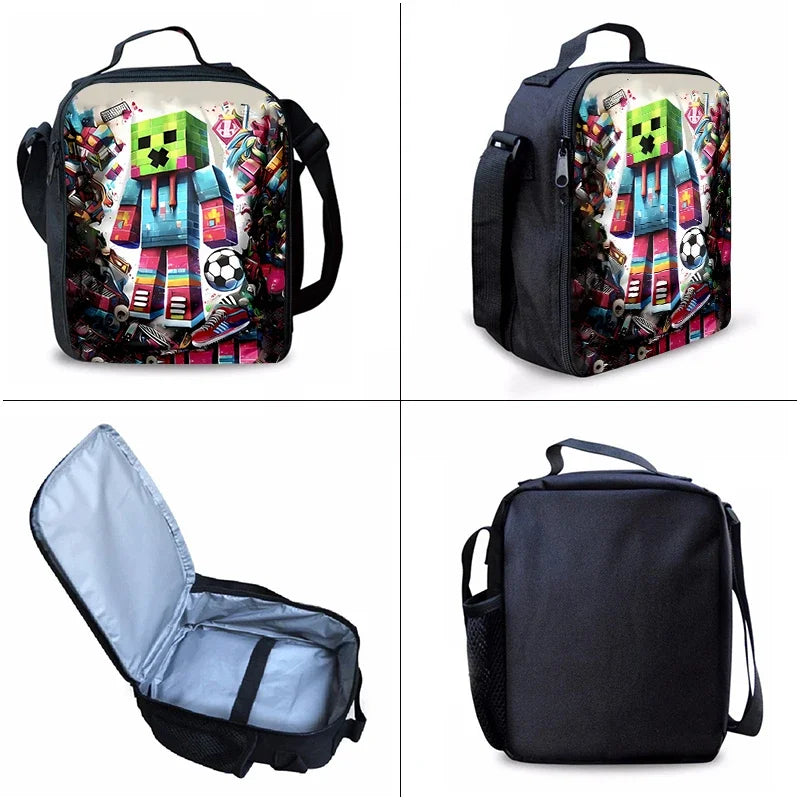 3D Cartoon School Backpack Set Waterproof Game My World Character Three Piece for Boys and Girls Best Gift for Children