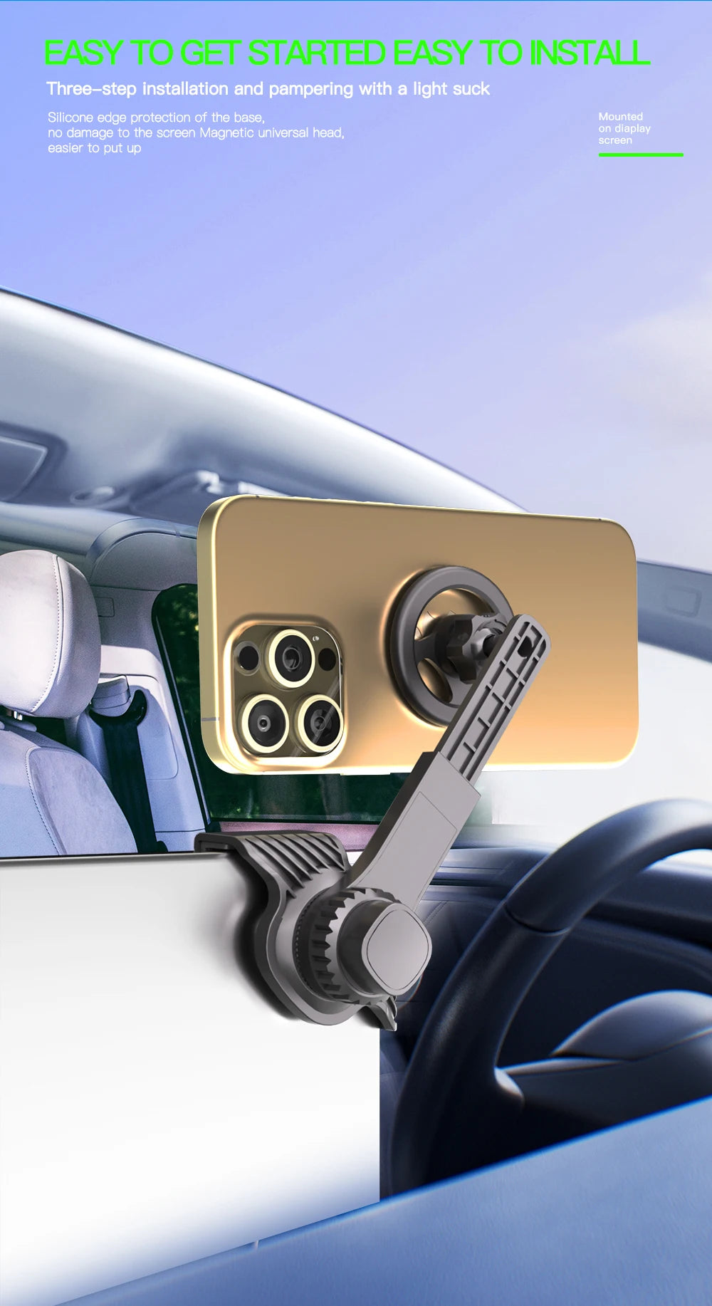 Car Mounted Display Screen Magnetic Mobile Phone Holder 360 Degree Freely Rotation Foldable Mount Usded for Car Electric Vehicle