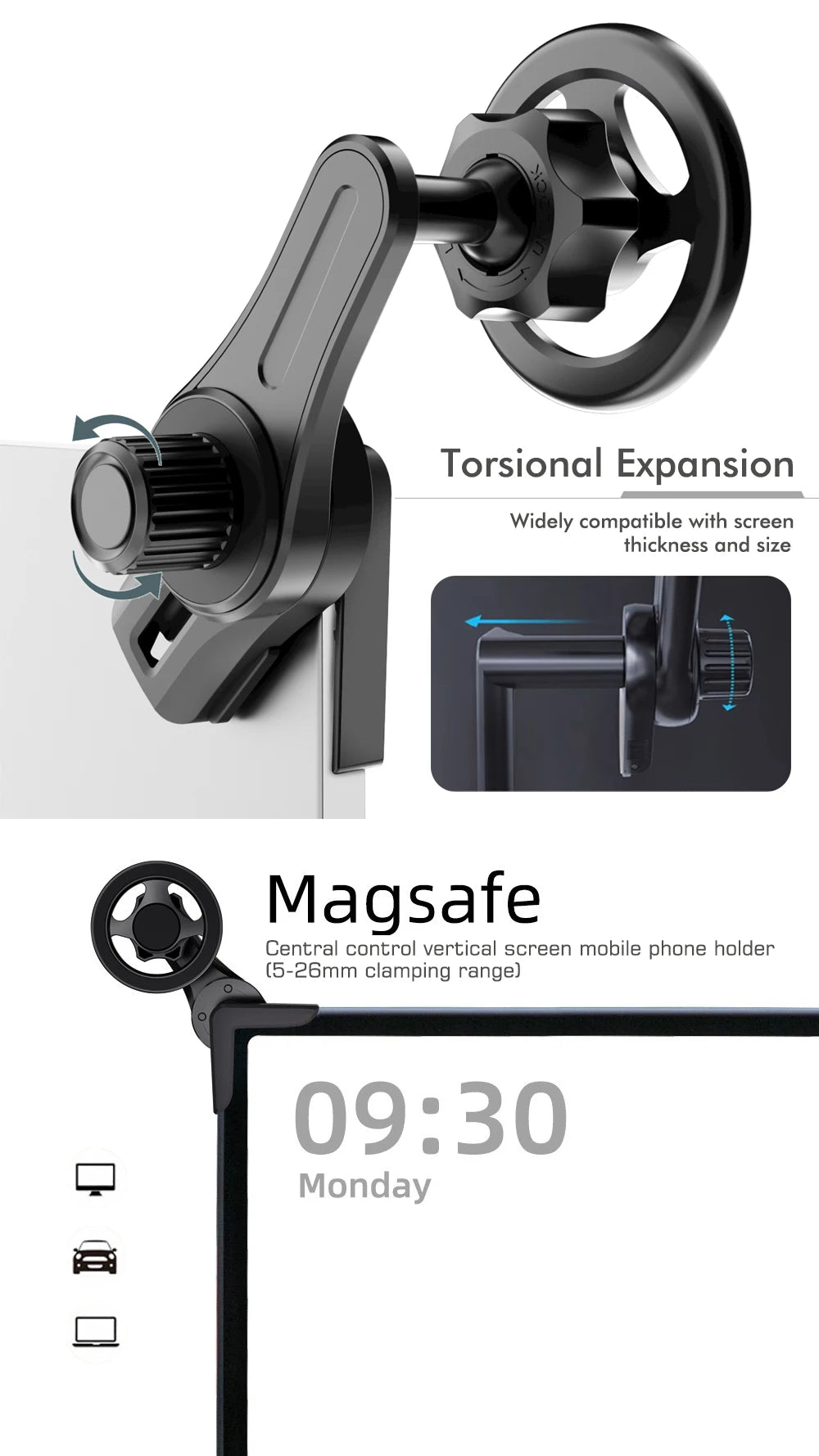 Car Mounted Display Screen Magnetic Mobile Phone Holder 360 Degree Freely Rotation Foldable Mount Usded for Car Electric Vehicle
