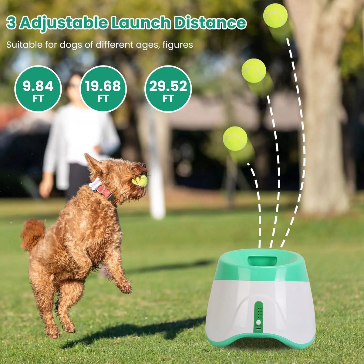 Automatic Dog Ball Launcher 6 Tennis Balls 3 Adjustable Launch Distance Interactive Ball Thrower Fetch Machine Chew Toy for Pets