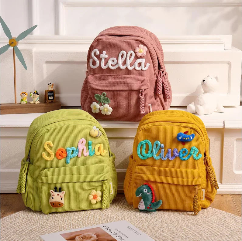 Custom Kids Backpack With Name, Personalized Backpacks Gift, Toddler Book Bag, Corduroy Backpack for Kids, Back to School Gifts
