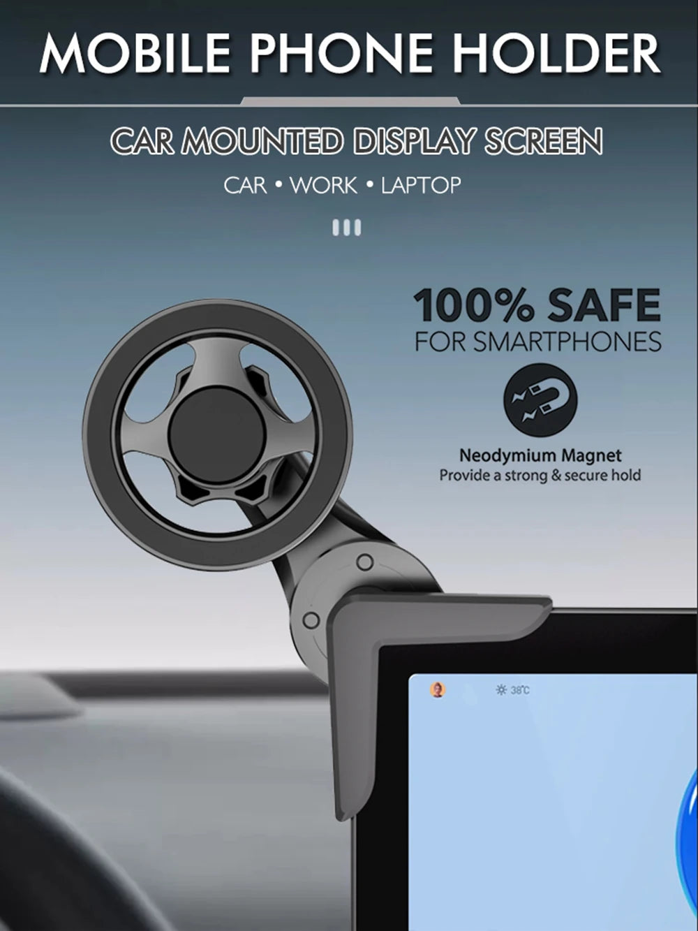 Car Mounted Display Screen Magnetic Mobile Phone Holder 360 Degree Freely Rotation Foldable Mount Usded for Car Electric Vehicle