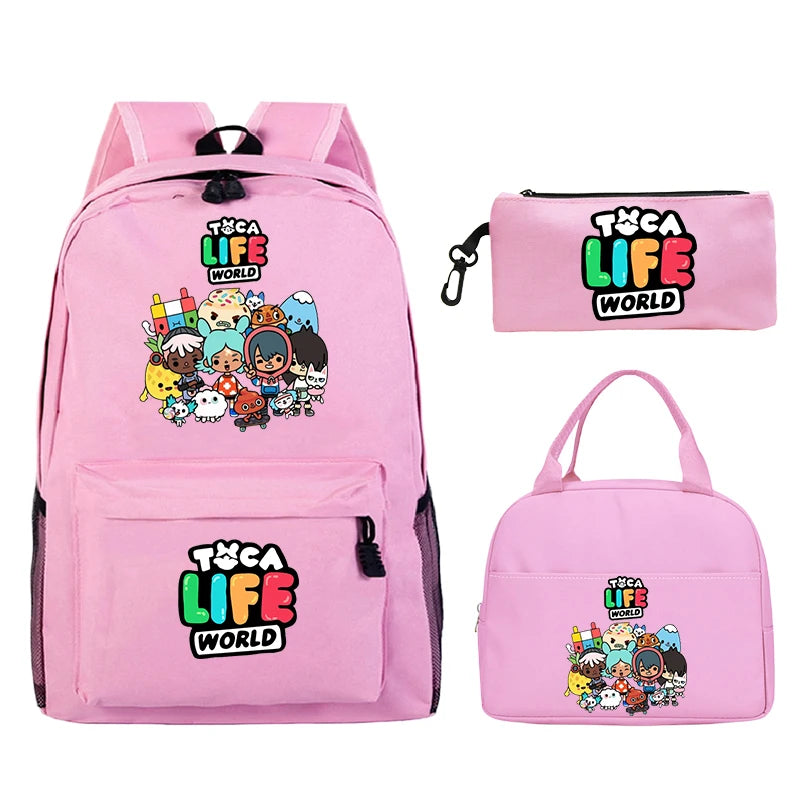 Toca Life World Print Backpack with Lunch Bag & Pencil Case 3pcs Set School Bag Lightweight Student Backpacks Boys Girls Bookbag