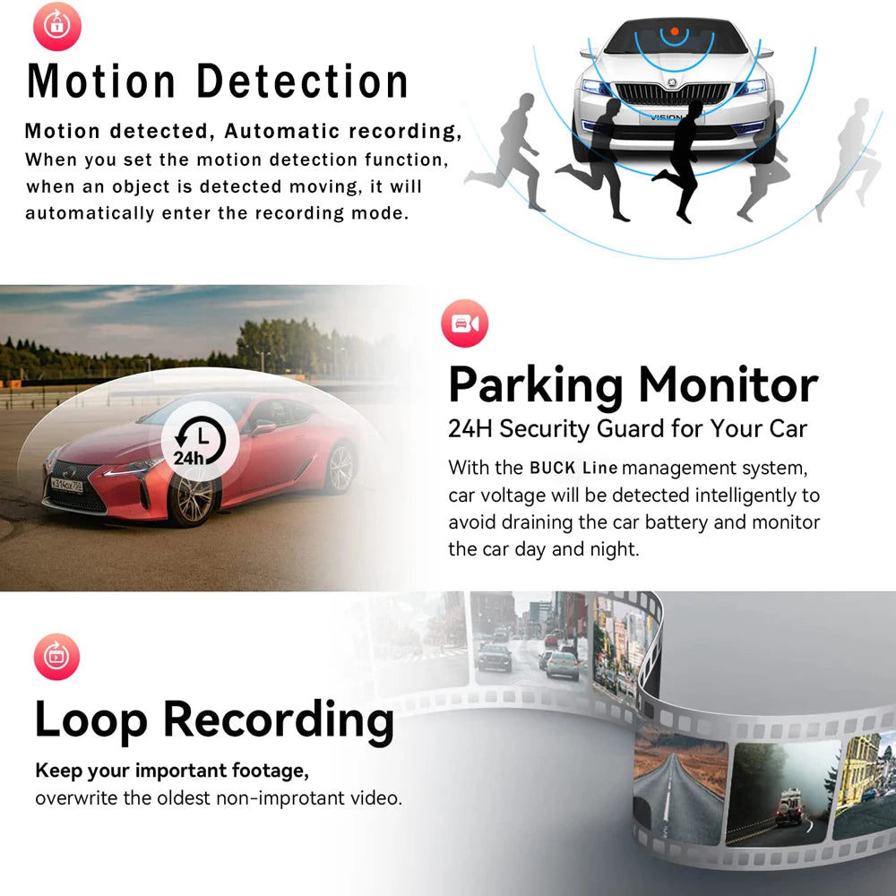 2.0Inch Car DVR Dash Cam HD Dash Camera Three Way Lens Video Recorder 1080P Black Box Cycle Recording Dashcam Camcorder