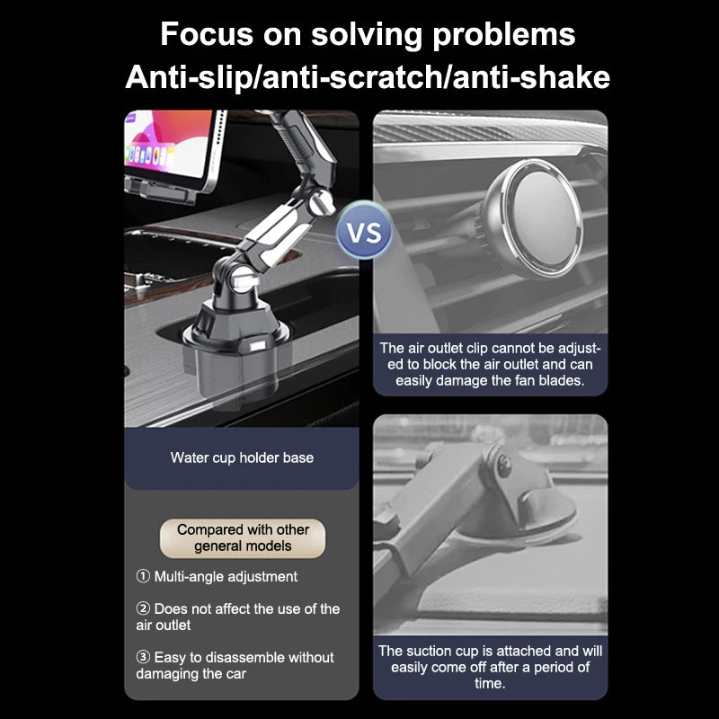 Upgraded Adjustable 360° Car Mount for Mobile Phones & Small Tablets, Convenient for All Vehicles