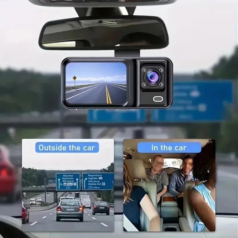Dash Cam W/ IR Night Vision Loop Recording & 2' IPS Screen 1080P 3 Camera, DVR Recorder, Video Recorder, Vehicle DVR