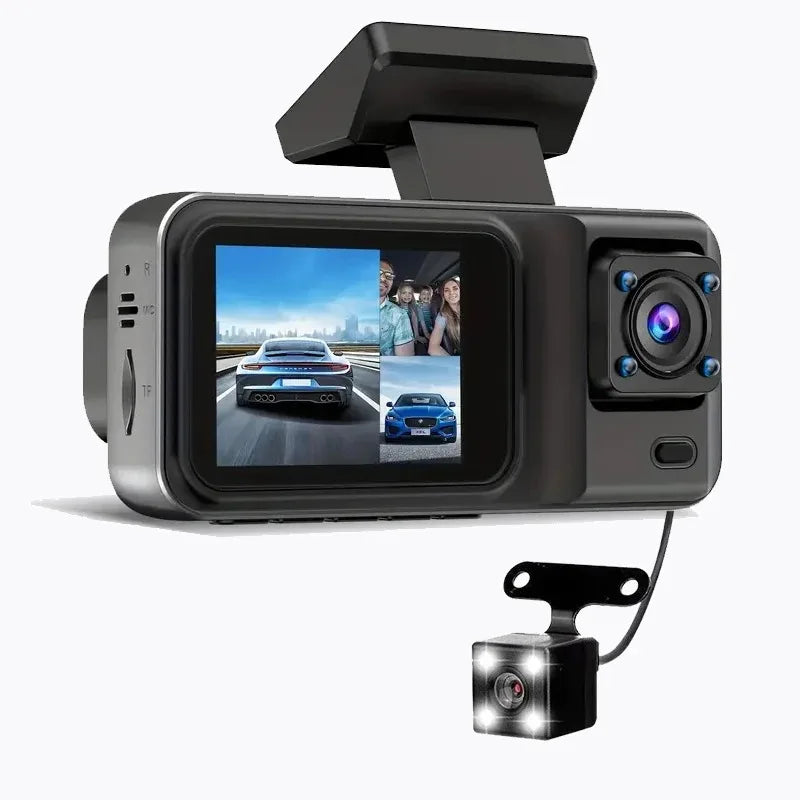 Dash Cam W/ IR Night Vision Loop Recording & 2' IPS Screen 1080P 3 Camera, DVR Recorder, Video Recorder, Vehicle DVR