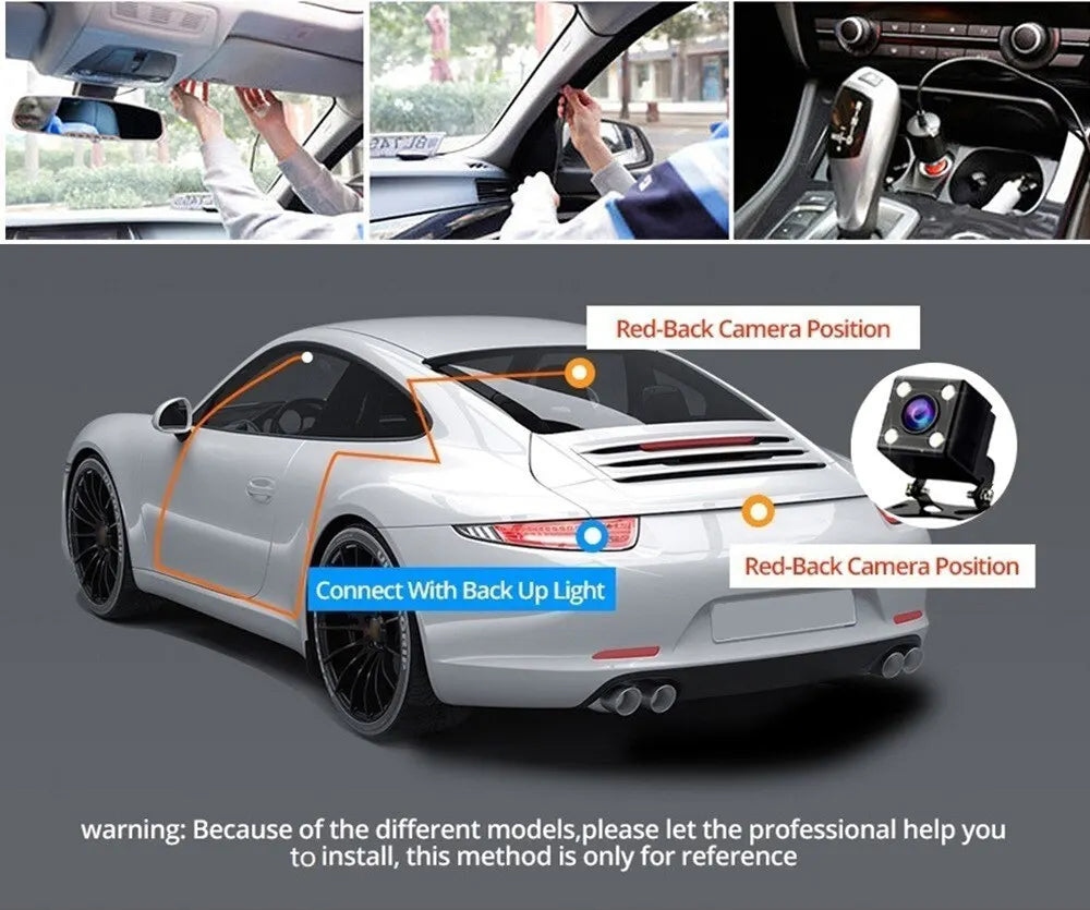 Dash Cam W/ IR Night Vision Loop Recording & 2' IPS Screen 1080P 3 Camera, DVR Recorder, Video Recorder, Vehicle DVR