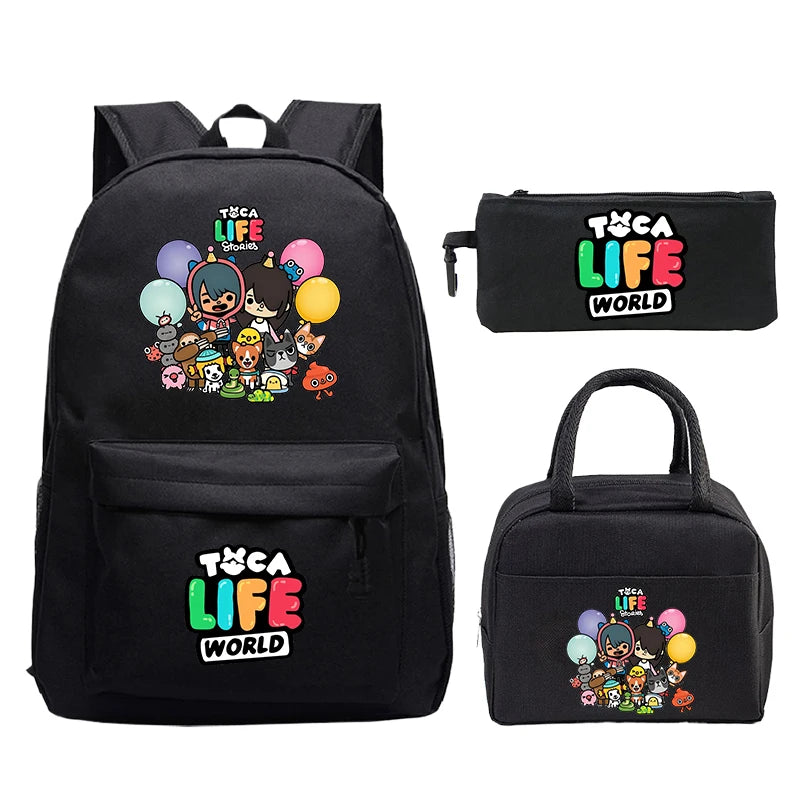 Toca Life World Print Backpack with Lunch Bag & Pencil Case 3pcs Set School Bag Lightweight Student Backpacks Boys Girls Bookbag