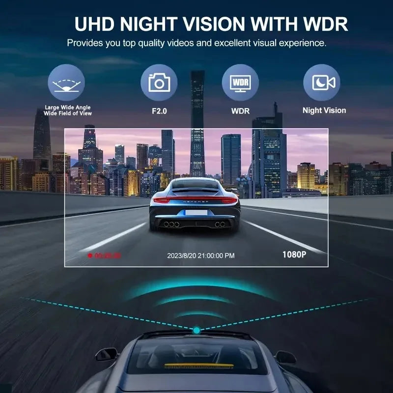 Dash Cam W/ IR Night Vision Loop Recording & 2' IPS Screen 1080P 3 Camera, DVR Recorder, Video Recorder, Vehicle DVR