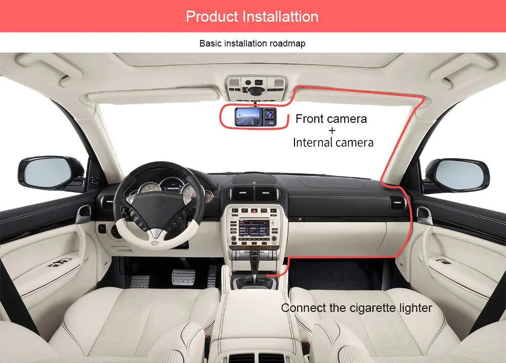 Dash Cam W/ IR Night Vision Loop Recording & 2' IPS Screen 1080P 3 Camera, DVR Recorder, Video Recorder, Vehicle DVR