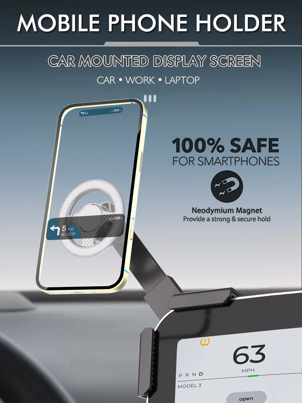 Car Mounted Display Screen Magnetic Mobile Phone Holder 360 Degree Freely Rotation Foldable Mount Usded for Car Electric Vehicle