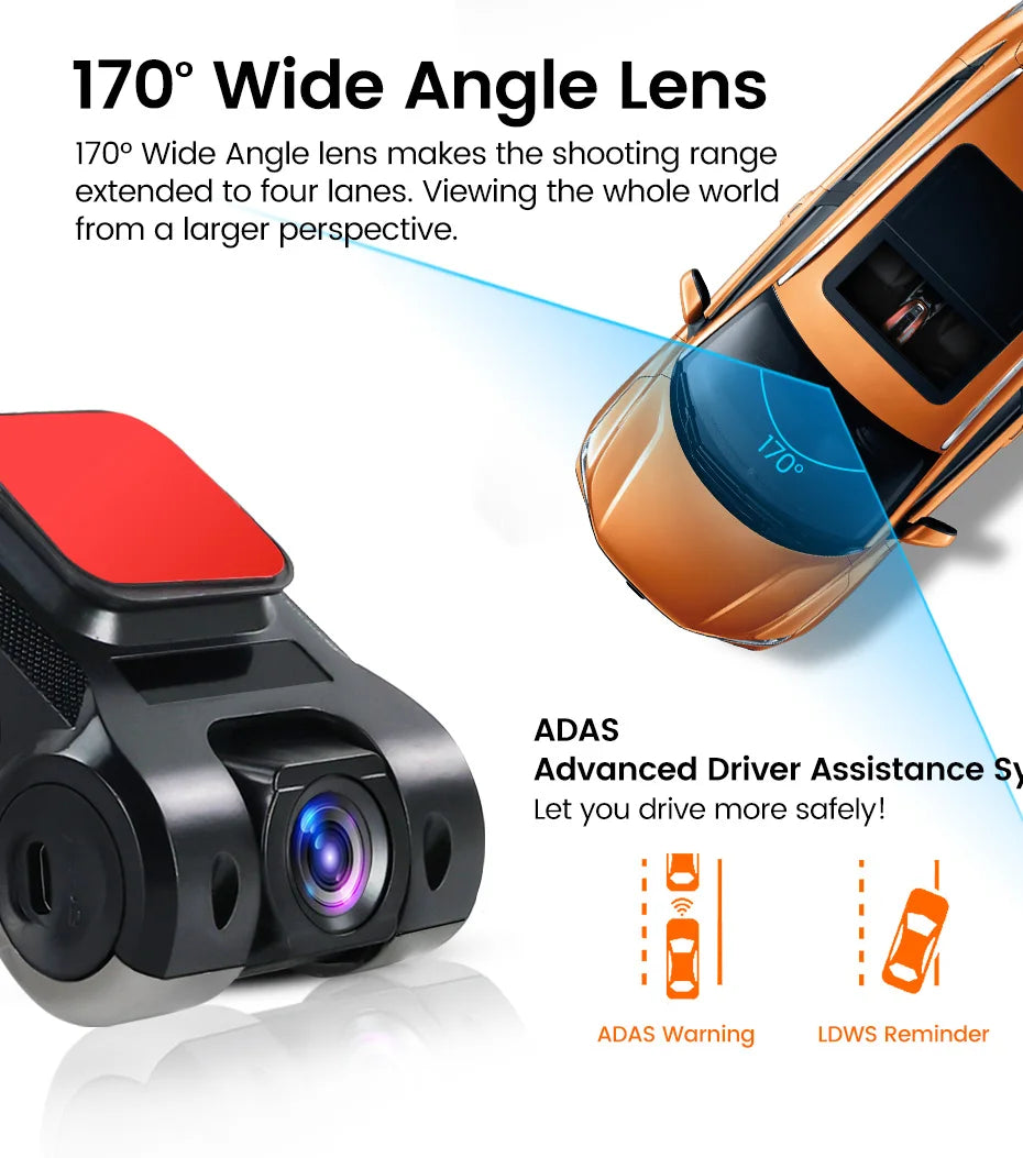 Android Car Radio Dash Cam USB HD 170 Degree Wide Angle Car Camera Recorder Front ADAS Dashcam Android DVR Auto Recorder