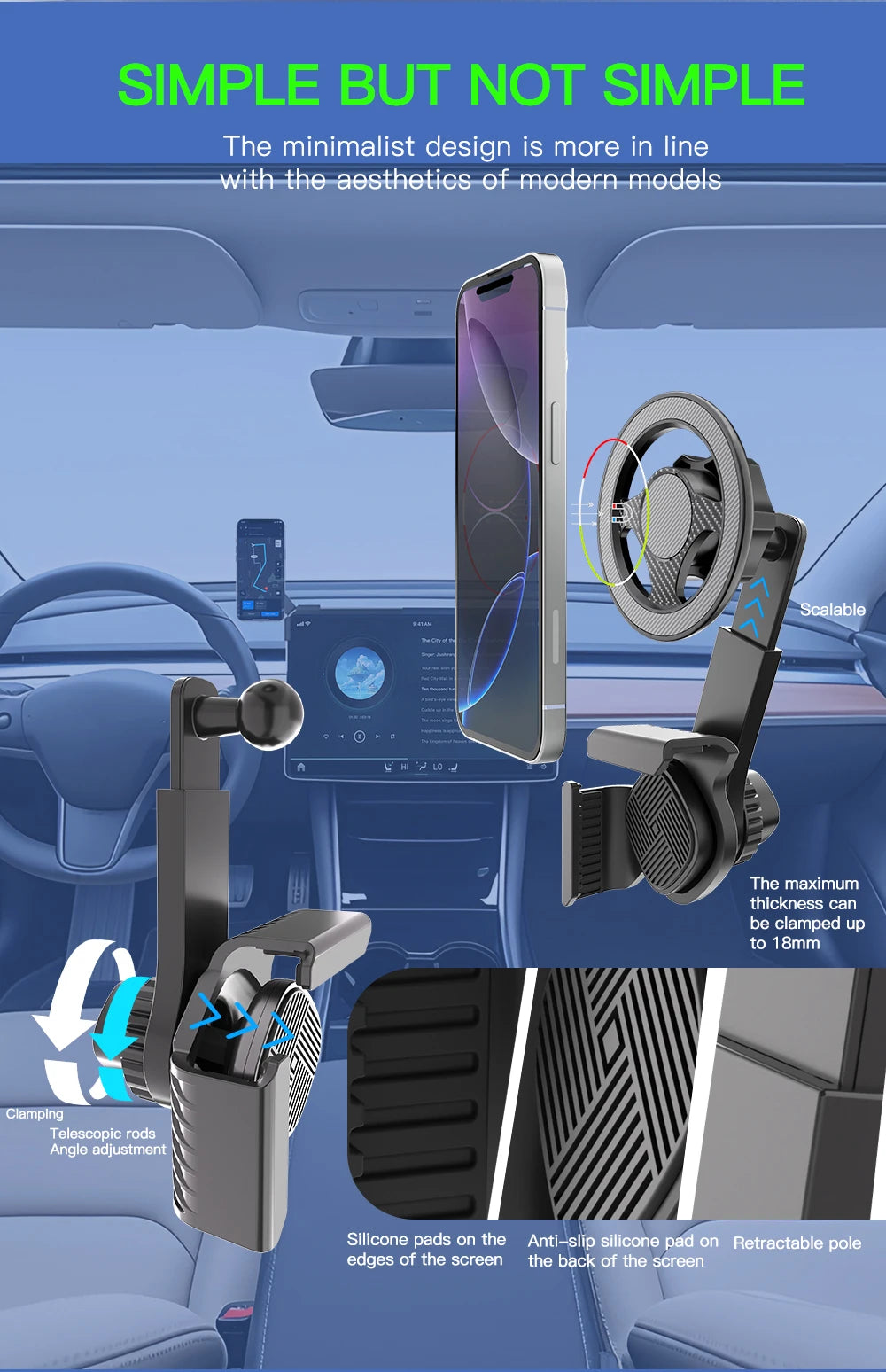Car Mounted Display Screen Magnetic Mobile Phone Holder 360 Degree Freely Rotation Foldable Mount Usded for Car Electric Vehicle