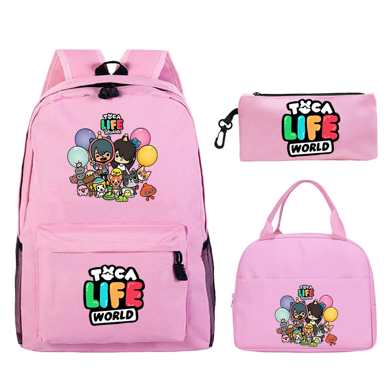 Toca Life World Print Backpack with Lunch Bag & Pencil Case 3pcs Set School Bag Lightweight Student Backpacks Boys Girls Bookbag