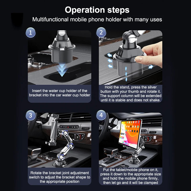 Upgraded Adjustable 360° Car Mount for Mobile Phones & Small Tablets, Convenient for All Vehicles