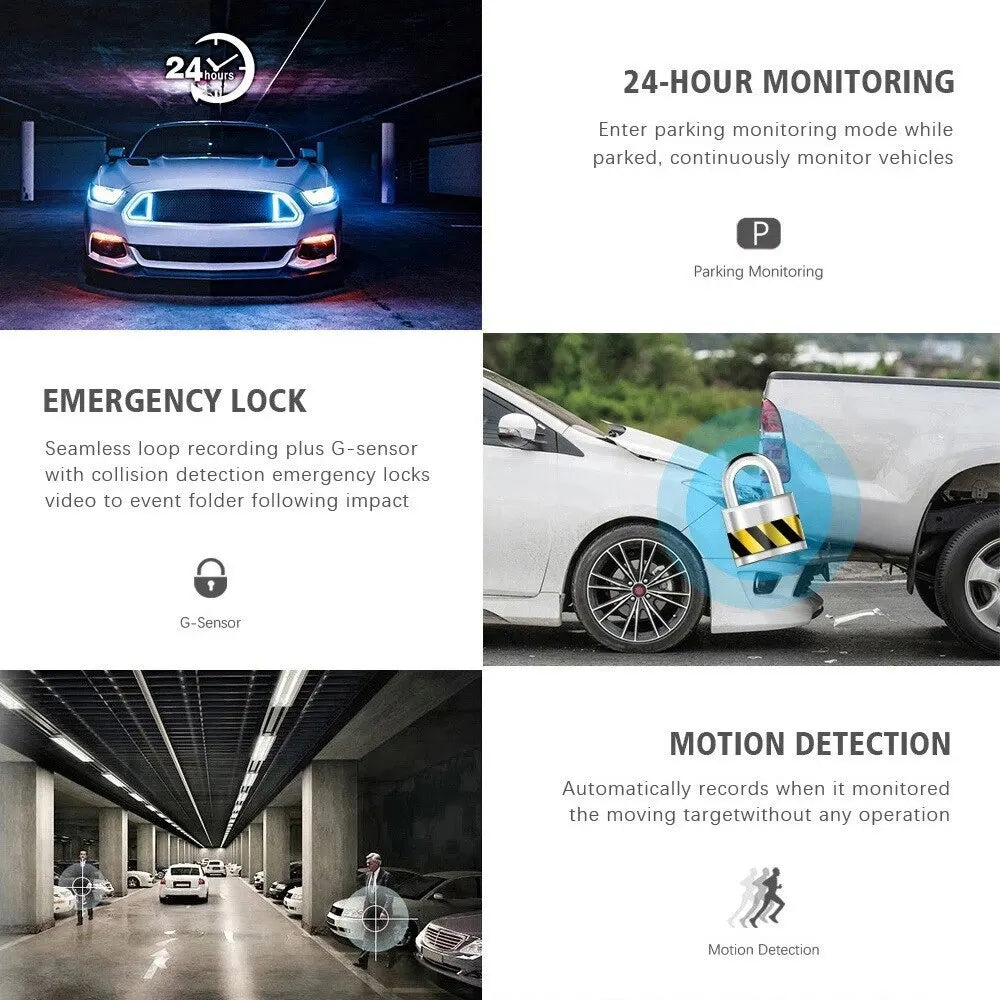 Dash Cam W/ IR Night Vision Loop Recording & 2' IPS Screen 1080P 3 Camera, DVR Recorder, Video Recorder, Vehicle DVR