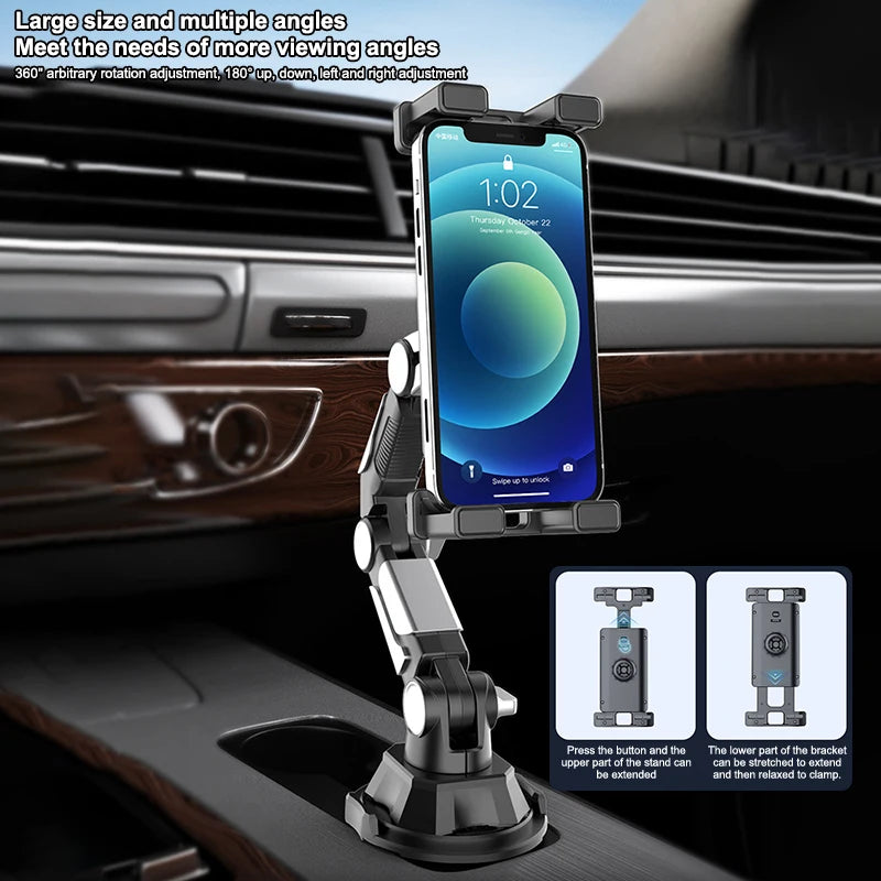 Upgraded Adjustable 360° Car Mount for Mobile Phones & Small Tablets, Convenient for All Vehicles