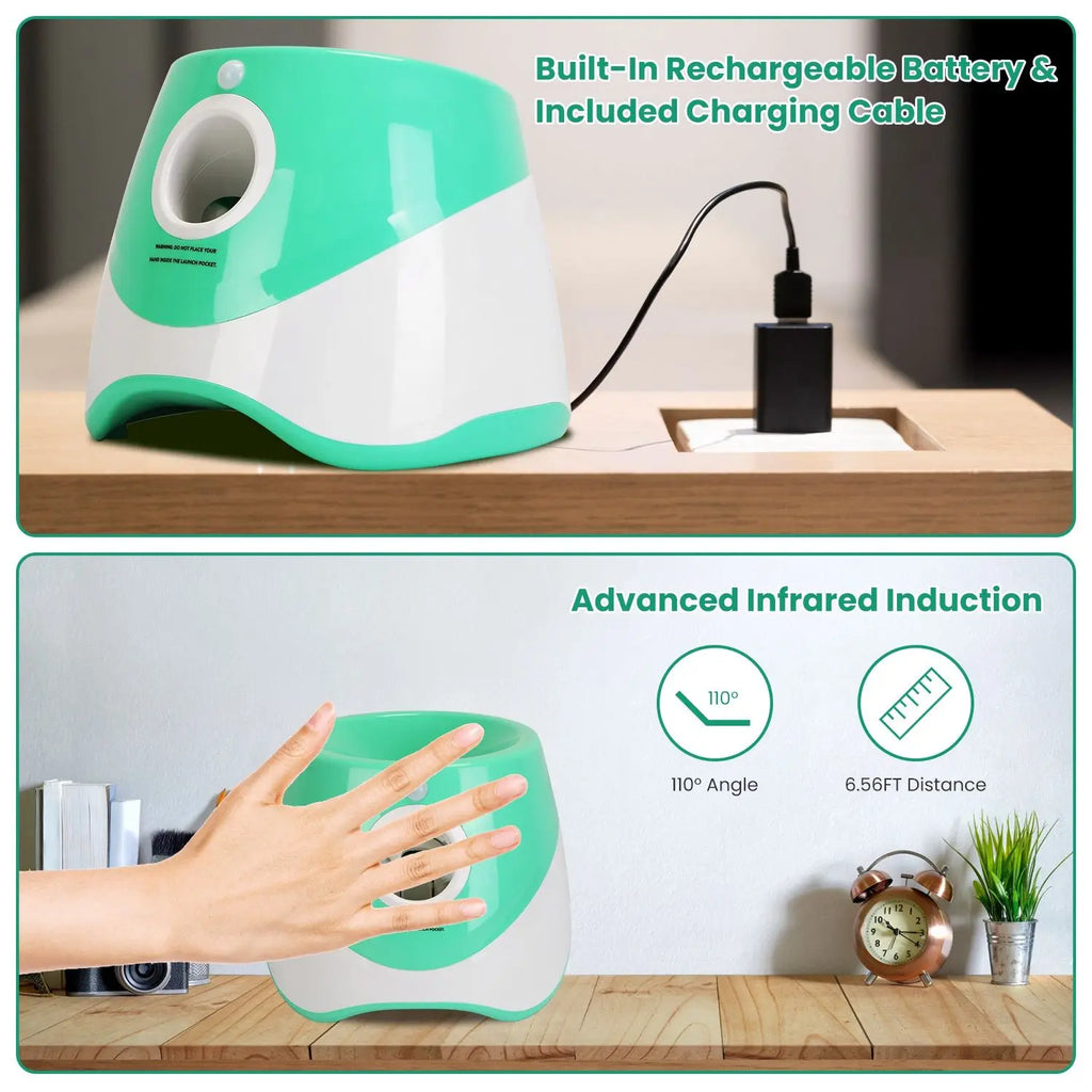 Automatic Dog Ball Launcher 6 Tennis Balls 3 Adjustable Launch Distance Interactive Ball Thrower Fetch Machine Chew Toy for Pets