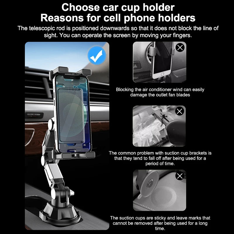 Upgraded Adjustable 360° Car Mount for Mobile Phones & Small Tablets, Convenient for All Vehicles
