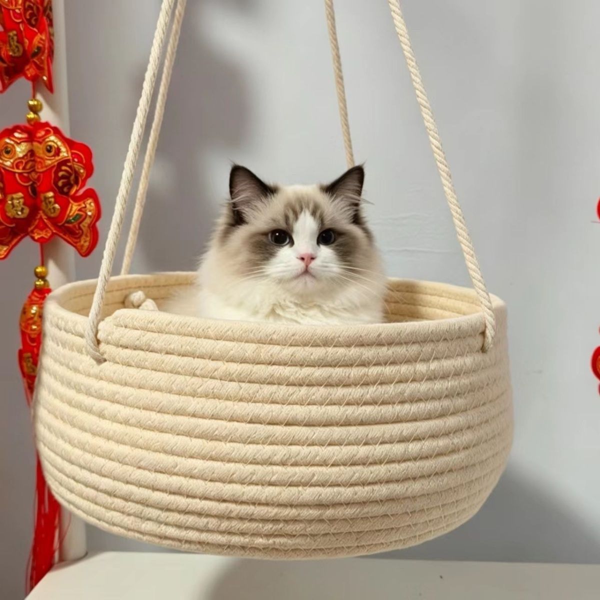 Pure hand woven cat balcony hammock nest hanging swing