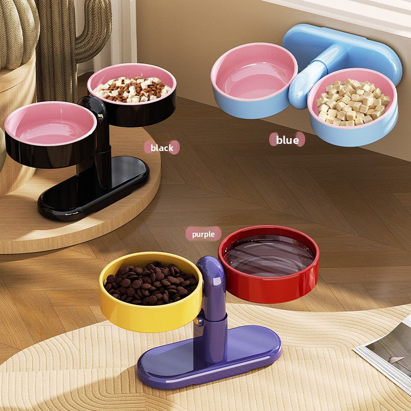 Adjustable Height Cat Food Bowl with Suction Base