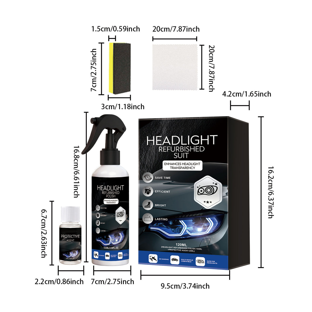 Car Headlight Refurbishment Cleaning Brightening Kit
